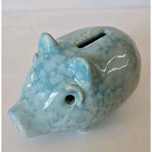 Vintage NAPCOWARE Ceramic Coin Piggy Bank BlueTeal Made In USA